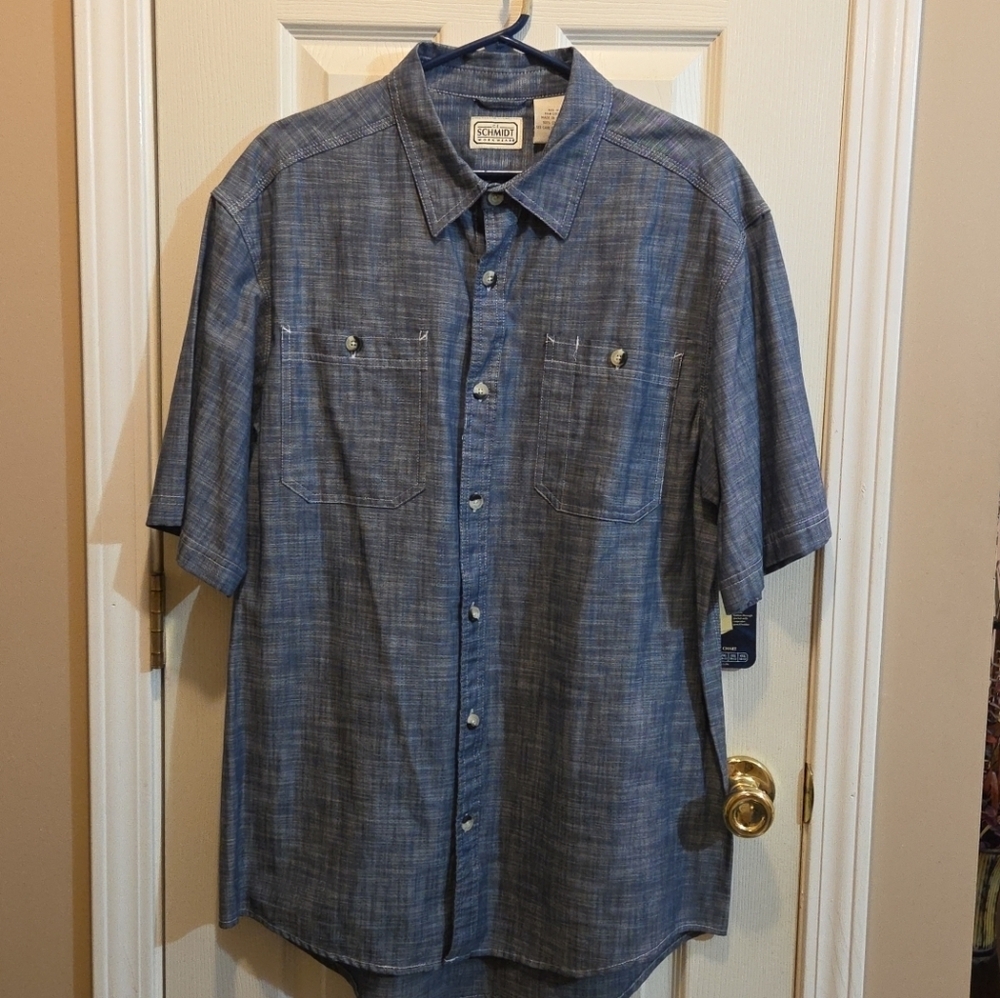 CE Schmidt Workwear Short Sleeve Shirt Button Down Navy Blue Men’s Med New NWT
